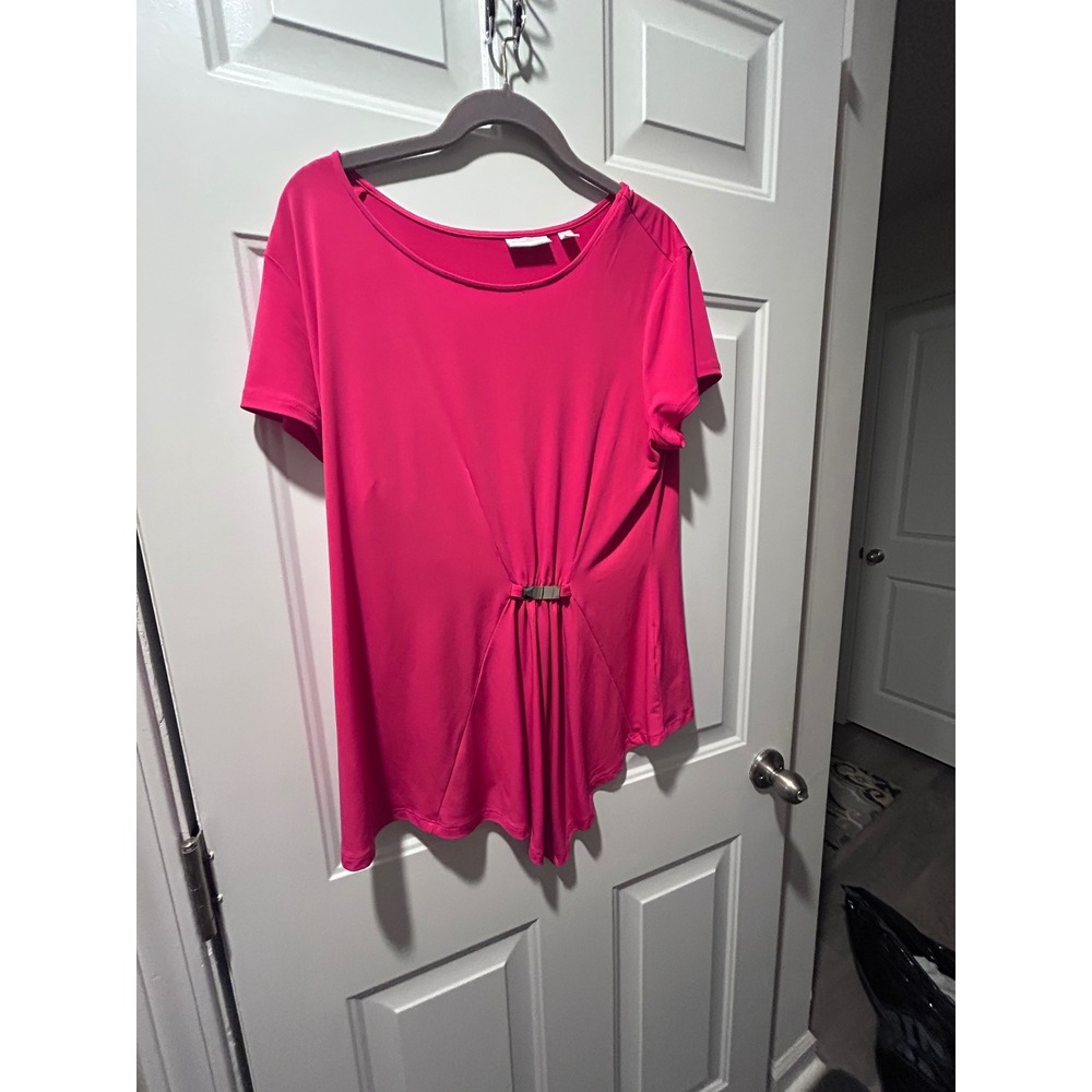 New York & Company Blouse Women Large Pink Excellent Gathered Front Metal Bar